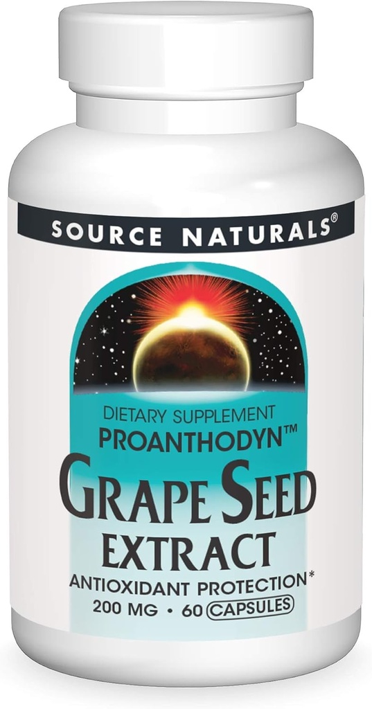 Source Naturals Proanthodyn Grape Seed Extract, Antioxidant Protection, Supports a Healthy Aging Brain*, 200 mg - 60 Capsules