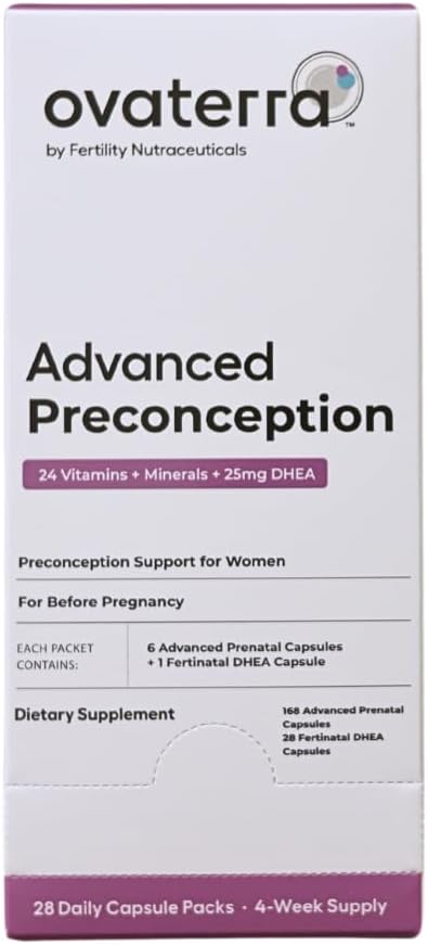 Ovaterra Advanced Preconception Vitamins for Women with DHEA 25mg, Choline 550 mg, Folate (Methylfolate) 1,010 mcg, Omega-3 DHA & EPA 196 Capsules - 28 Day Supply