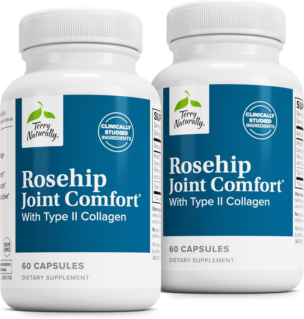 Terry Naturally Rosehip Joint Comfort - Healthy Joint Mobility & Flexibility Support Supplement - Supplement with Type II Collagen - Joint Structure & Cartilage Supplement - 60 Capsules (2 Pack)