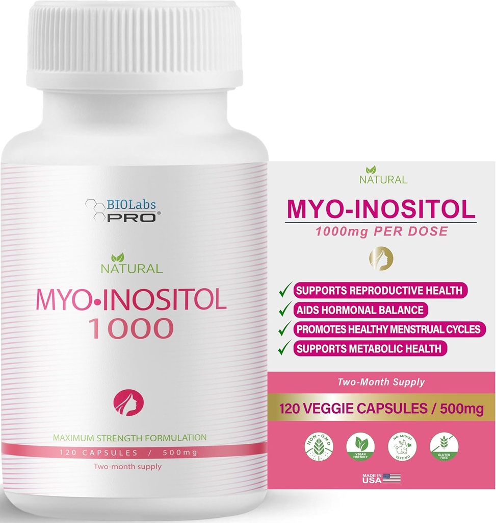BIOLABS PRO Myo-Inositol Supplement 1000mg – Natural Dietary Support for Cellular Health & Wellness, Premium Non-GMO, Gluten-Free, Kosher Certified, Paraben-Free - (120 Caps - 2-Month Supply)