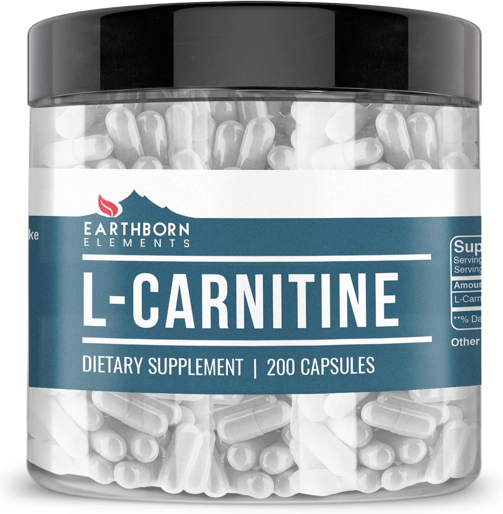 Earthborn Elements L-Carnitine (200 Capsules), Pure & Undiluted, No Additives