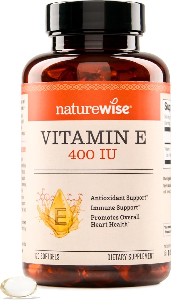 NatureWise Vitamin E 400 IU Softgels (180mg DL-Alpha) - Dairy, Gluten & Soy Free - Antioxidant-Rich Dietary Supplement for Skin, Heart, and Immune Health Support - 4-Month Supply, 120 Count