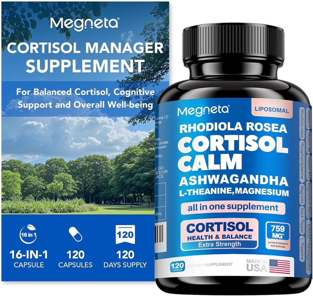 Cortisol Balance & Sleep Support for Women & Men – Natural Calm Formula with Magnesium, Ashwagandha & L-Theanine – Supports Restful Sleep, Relaxation, Focus & Healthy Cortisol Levels – 120 Capsules