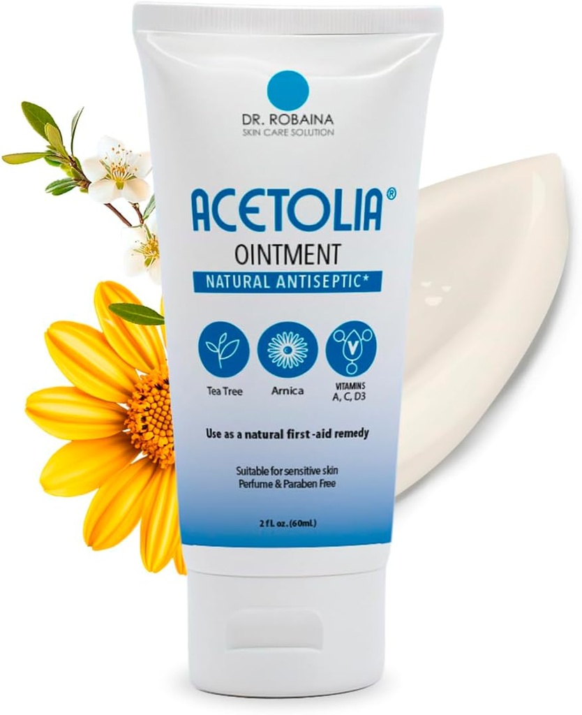 ACETOLIA First Aid Ointment – Botanical Barrier for Minor Cuts, Burns, Scrapes & Bites | w/ Tea Tree Oil, Arnica, Calendula & Aloe to Soothe, Hydrate & Protect | Steroid-Free | Made in USA | 2 oz