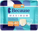 Because Premium Maximum Plus Adult Incontinence and Postpartum Bladder Leak Underwear for Women, Maximum Absorbency, Disposable, Beige, XXLarge, 40 Count (4 Packs of 10)