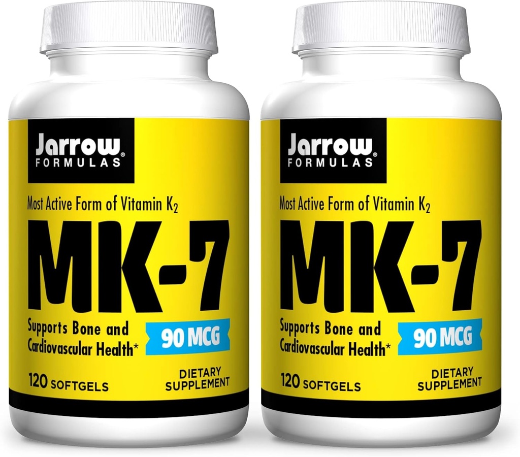 Jarrow Formulas MK-7 90 mcg - 120 Softgels, Pack of 2 - Superior Vitamin K Product for Building Strong Bones - Supports Heart & Cardiovascular Health - 240 Total Servings