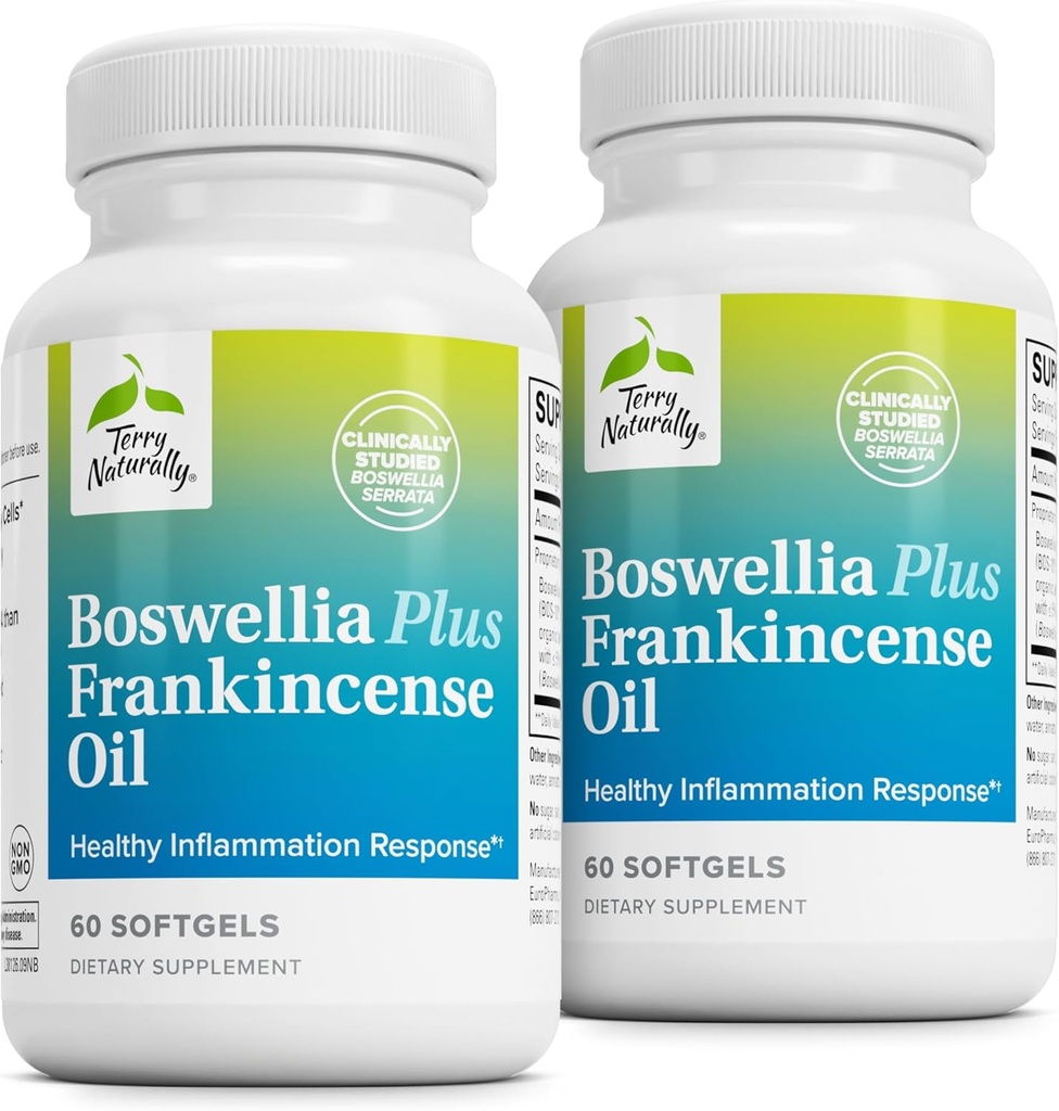Terry Naturally Boswellia Plus Frankincense Oil - Joint Support Supplement to Support Mobility & Joint Comfort - Support Cellular Health with Boswellia & Frankincense Oil - 60 Softgels (Pack of 2)