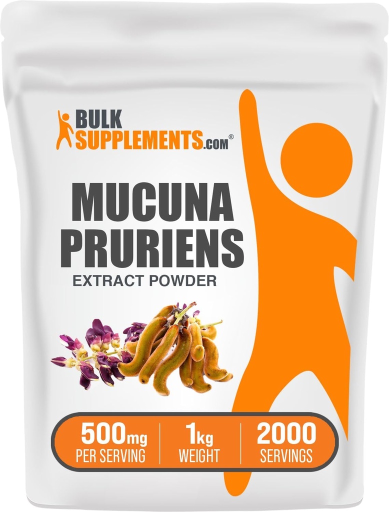 BulkSupplements.com Mucuna Pruriens Extract Powder - Mucuna Pruriens Supplements, Herbal Supplement - Vegan & Gluten Free, 500mg per Serving, 1kg (2.2 lbs) (Pack of 1)
