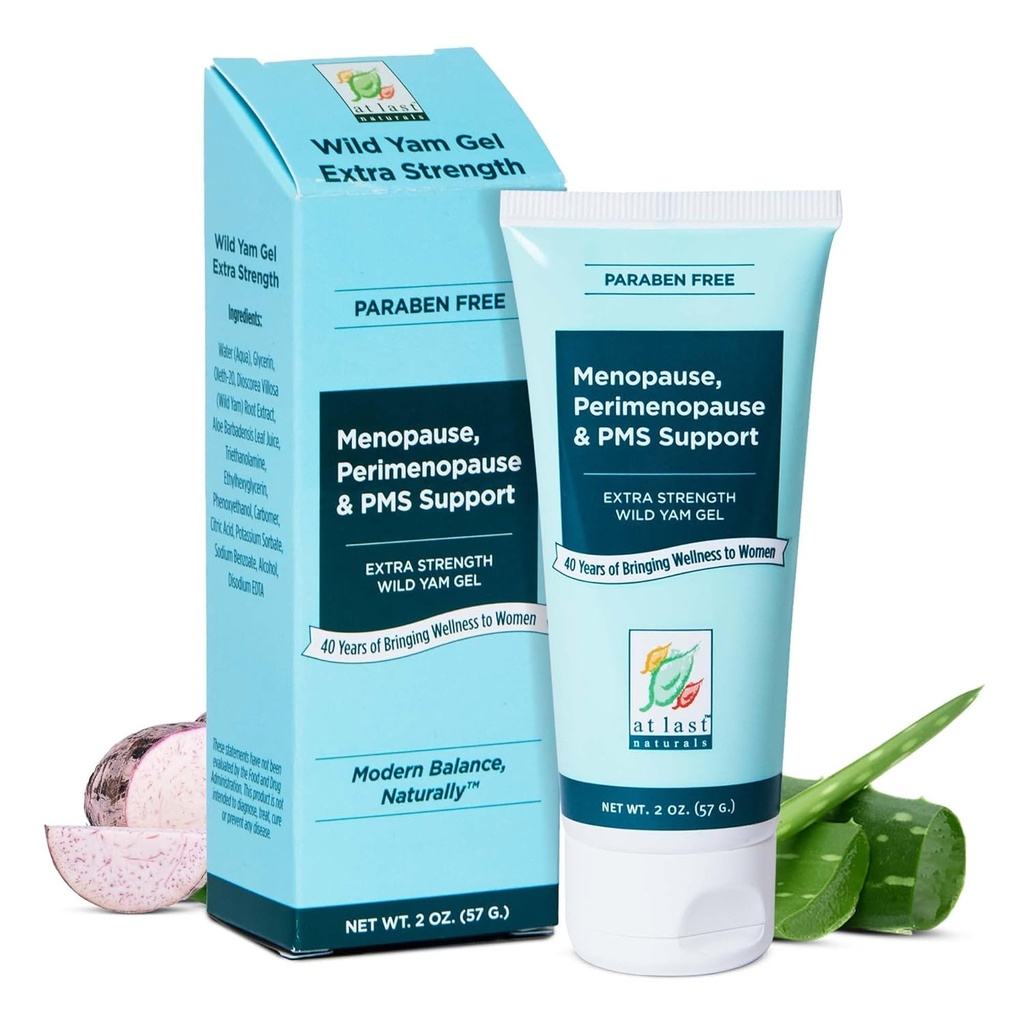 At Last Naturals Wild Yam Gel Extra Strength Menopause Relief, Perimenopause Support and PMS Relief, Can Help to Naturally Reduce Hot Flashes (2 oz, 1 Pack)