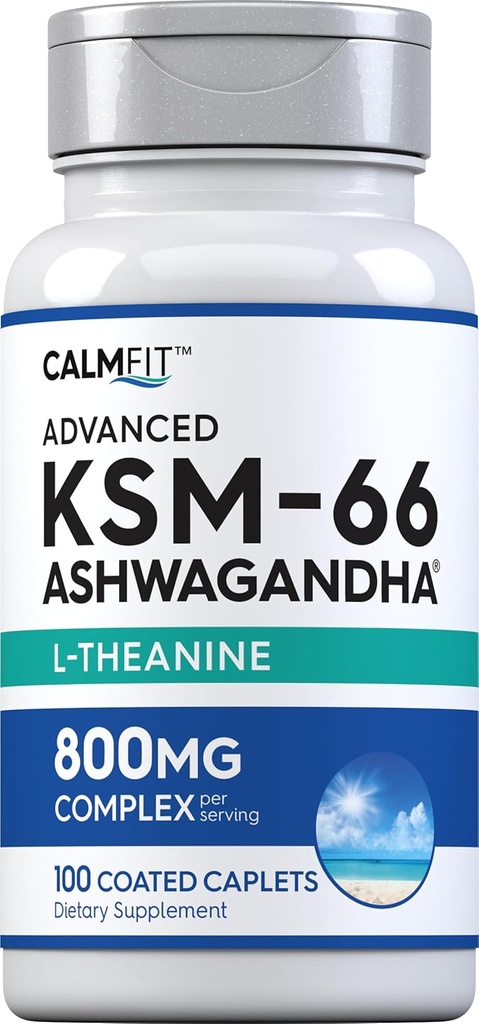 Piping Rock KSM-66 Ashwagandha L-Theanine Supplement | 800mg | 100 Caplets | Advanced Complex Root Extract | Vegan, Non-GMO, Gluten Free