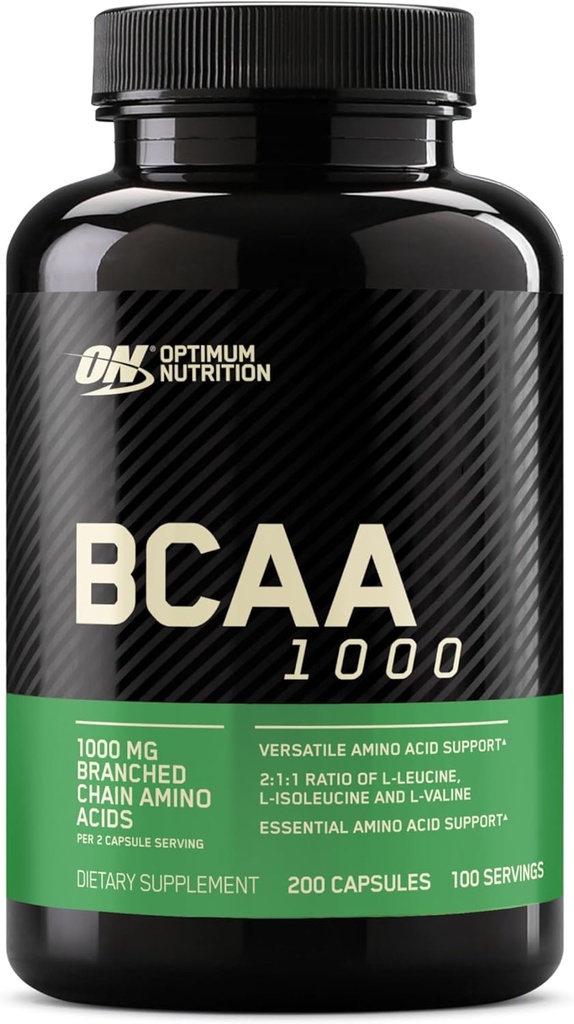 Optimum Nutrition Instantized BCAA Branched Chain Essential Amino Acids Capsules, 1000mg, 200 Count