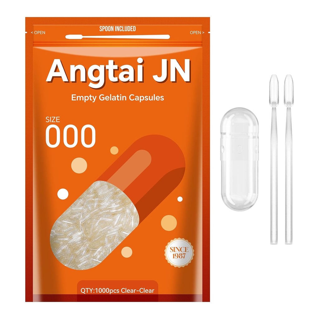 Empty Gelatin Capsules Size 000 Pill Gel Caps Pure Bovine Clear (1,000 Count) Gluten Free, Non-GMO, Halal Certified Filling Kit with 2 Spoons for DIY Your Own Supplements