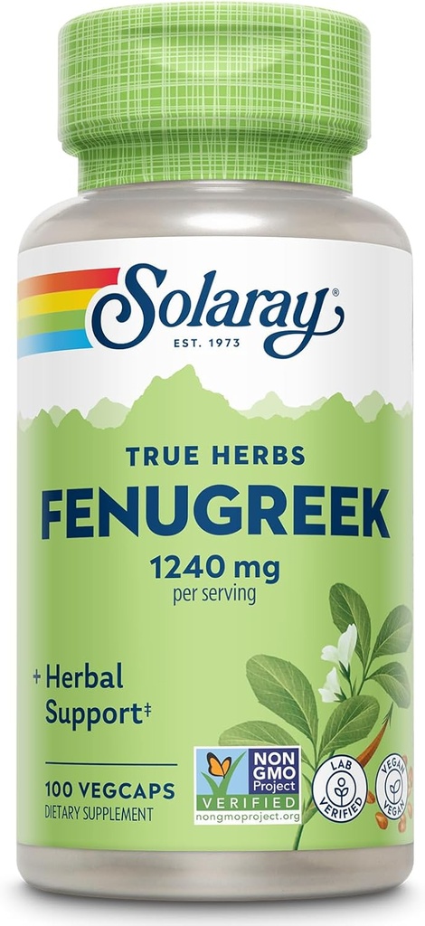 SOLARAY Fenugreek Seed 1240 mg, Healthy Digestion Support and More, Vegan and Lab Verified for Quality, 50 Servings, 100 VegCaps