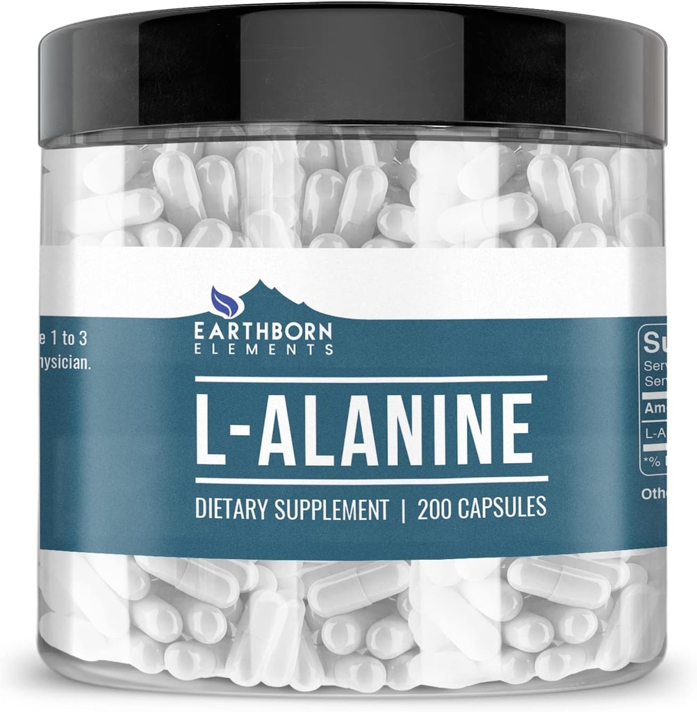 Earthborn Elements L-Alanine 200 Capsules, Pure & Undiluted, No Additives