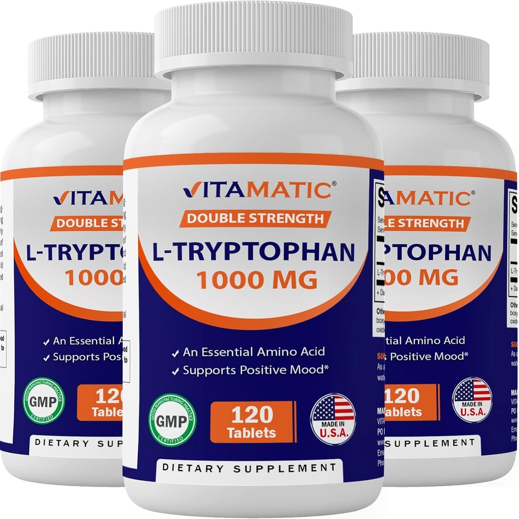 Vitamatic L-Tryptophan 1000mg 120 Tablets (120 Tablets (Pack of 1)) (3 Bottles)