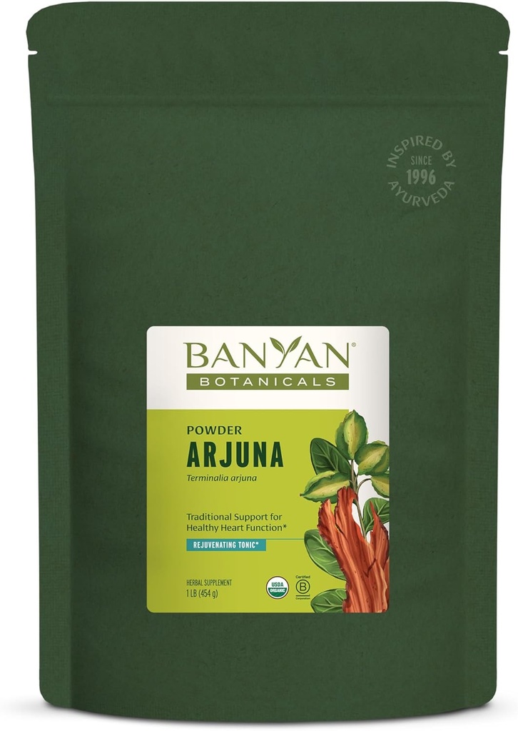 Banyan Botanicals Arjuna Bark Powder – Organic Arjuna (Terminalia Arjuna) – Natural Herbal Heart Health Supplement and Rejuvenating Tonic* – 1 lb. – Non-GMO Sustainably Sourced Vegan