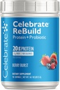 Celebrate Vitamins Rebuild Protein Powder with Probiotics & Prebiotics - 20g Whey Isolate Protein, High Fiber, for Post Bariatric Surgery Patients - Berry Burst (15 Servings)