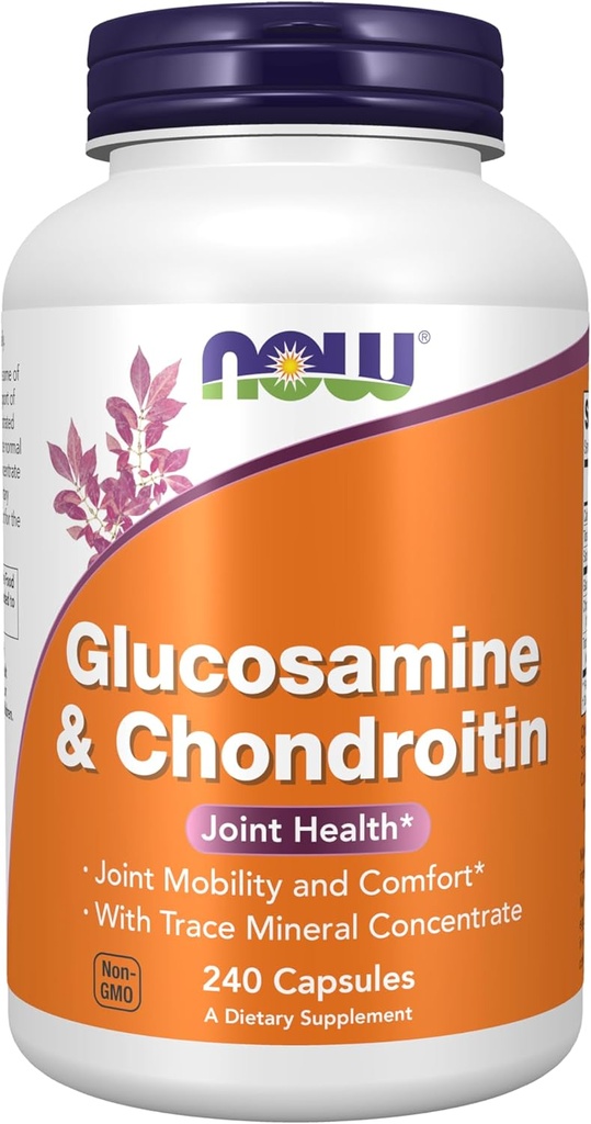 NOW Supplements, Glucosamine & Chondroitin, with Trace Mineral Concentrate and Alfalfa, 240 Veg Capsules