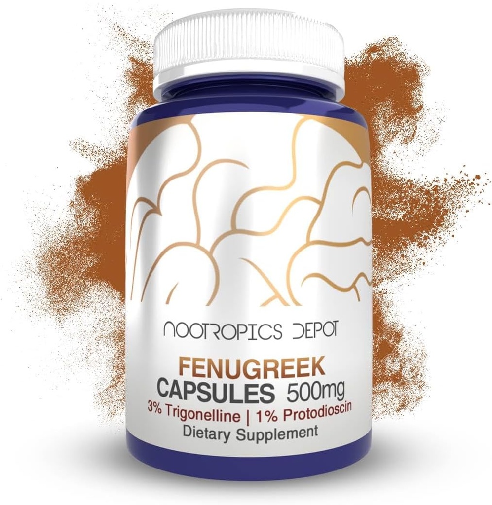 Nootropics Depot Fenugreek Extract Capsules | 500mg | 60 ct | 3% Trigonelline, 1% Protodioscin | Trigonella foenum-graecum | Mood, Fitness, & Metabolic Function