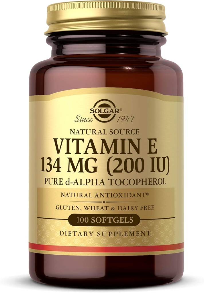 Solgar Vitamin E 200 IU Alpha, 100 Softgels - Antioxidant, Healthy Aging, Healthy Skin, Immune System Support - Natural Source Vitamin E - Gluten Free, Dairy Free - 100 Servings
