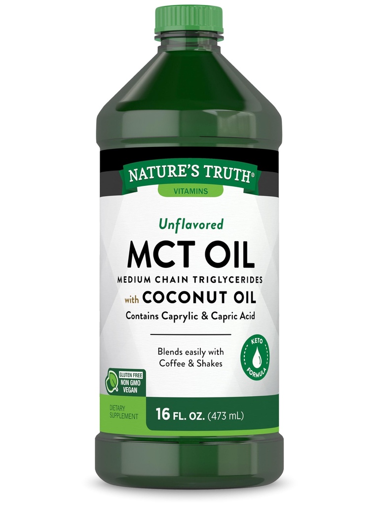 Nature's Truth MCT Oil | 16 fl. oz | Keto, Unflavored Formula | with Coconut Oil | Vegan, Non-GMO, and Gluten Free Supplement | with Coconut Oil | Vegan, Non-GMO, and Gluten Free Supplement