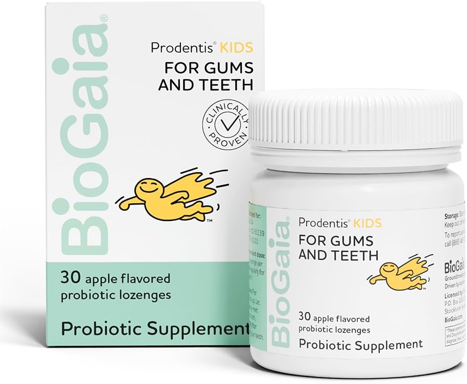 BioGaia Prodentis Kids | Dental Probiotics for Teeth and Gums | Promotes Good Oral Health & Gut Health Too | Oral Probiotics | 30 Apple-Flavored Lozenges | 1-Pack