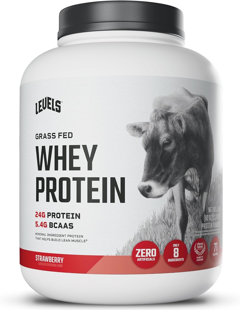 Levels Grass Fed Whey Protein Powder, No Artificials, 24G of Protein, Strawberry, 5LB