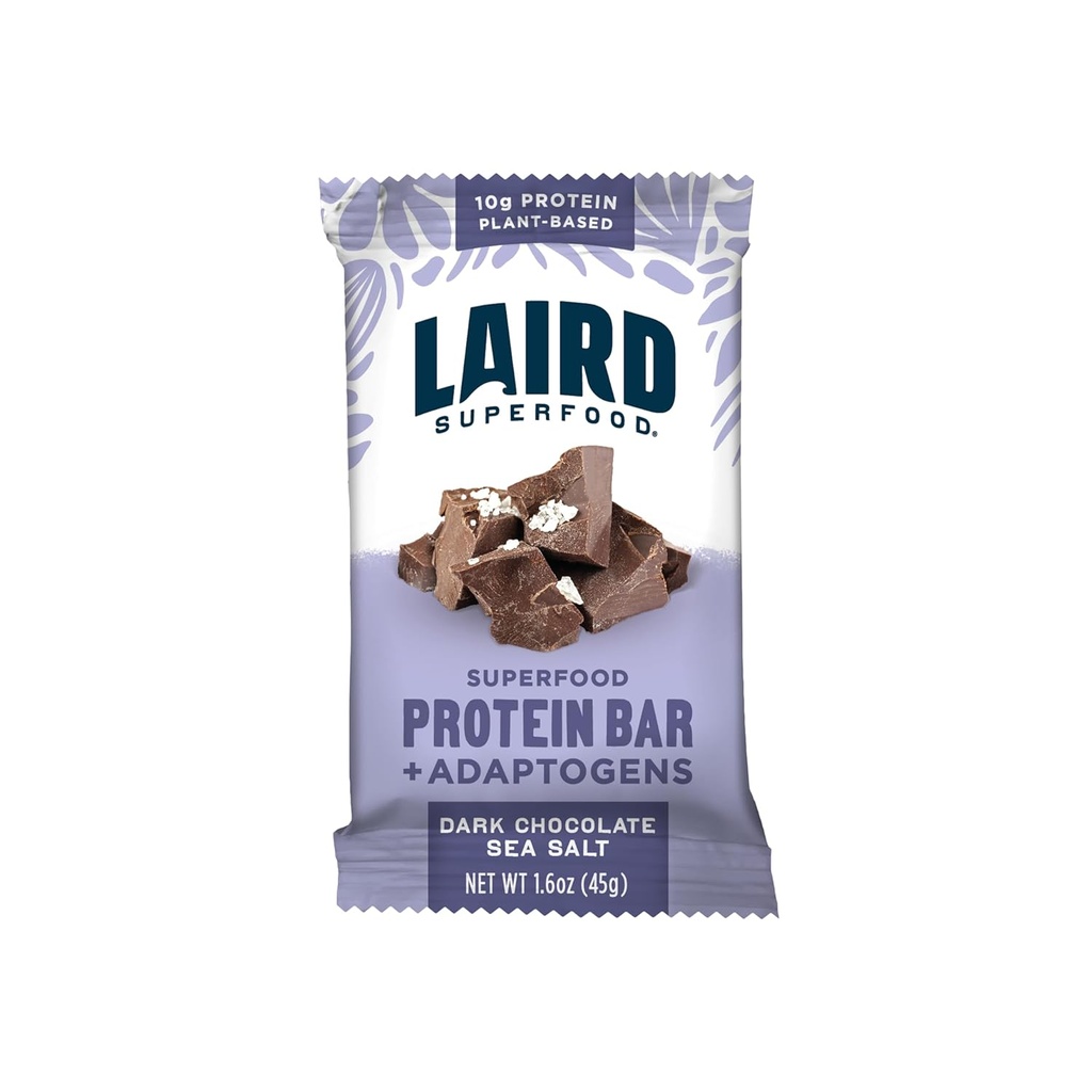 Laird Superfood Functional Protein Bars – Protein Bar but Better with Real Ingredients, Functional Mushrooms 10g Plant-Based Protein, 6g Fiber - Non-GMO - Dark Chocolate Sea Salt, 10 Count (Pack of 1)