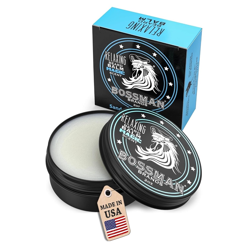 Bossman Relaxing Beard Balm for Men (Magic Scent) – Tames, Relaxes, Thickens & Softens for Ultimate Beard Care – Made in USA