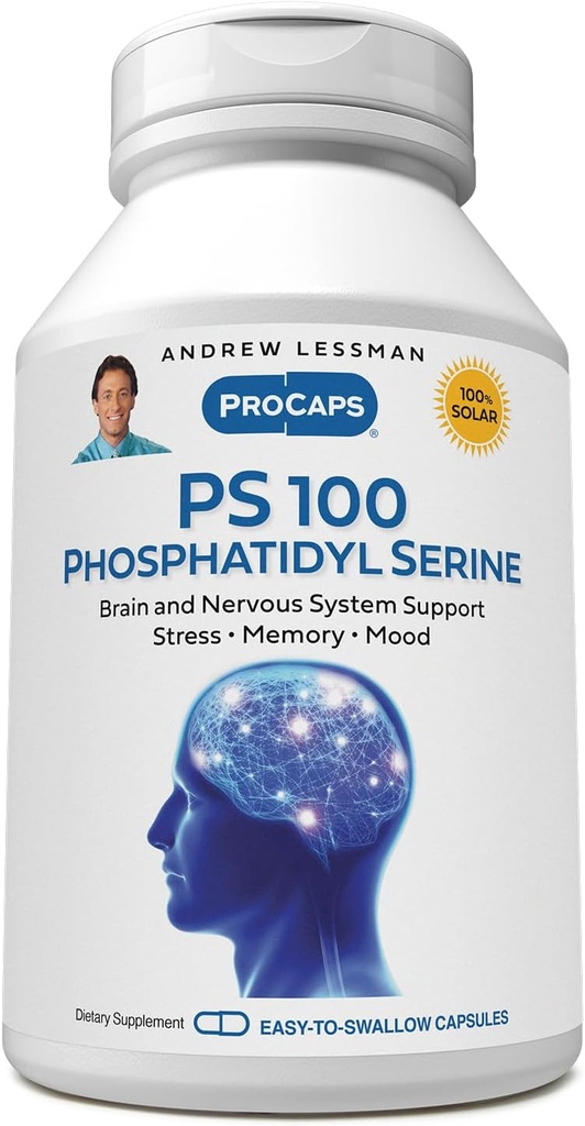 ANDREW LESSMAN PS 100 Phosphatidyl Serine - 60 Capsules - Supports Brain and Nervous System, Memory, Cognitive Function. Essential for Neurotransmitter Production and Release. No Additives