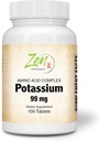 Zen Supplements - Potassium 99 mg (Amino Acid) 100-Tabs - Fluid & Electrolyte Balance Formula - Heart, Nerve & Muscle Function Support
