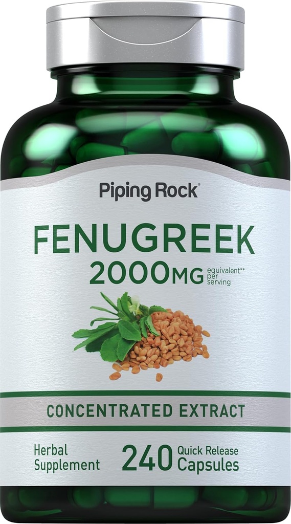 Piping Rock Fenugreek Capsules | 2000mg | 240 Pills | Supplement for Women and Men | Concentrated Seed Extract | Non GMO, Gluten Free