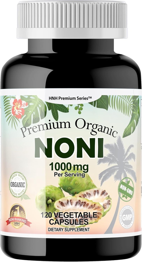 Dr.K&C HNHusa Premium Organic Noni 1000 mg 120 Veggie Capsules Powerful Pure Antioxidants Support Immune System Overall Health Morinda Citrifolia Extract Vegan Non GMO No Filler Supplements