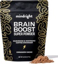 mindright Brain Boost Mushroom Coffee Enhancer - Superfood Blend w/Mushroom - Lion's Mane, Coffee Fruit Extract, Rhodiola, Cordyceps, Cacao - Caffeine Free No Sugar 30 Servings