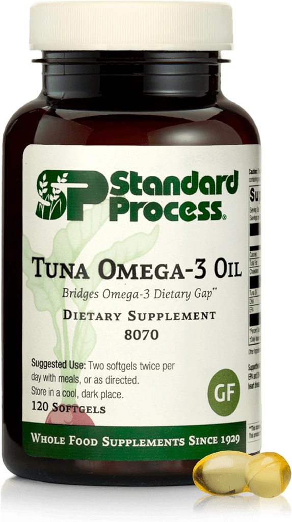 Standard Process Tuna Omega-3 Oil - Brain & Eye Health Support Supplement - Essential Fatty Acid Supplement with Omega-3 - Nutritional Supplement to Aid Skin Health - 120 Softgels