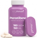 Pterostilbene Supplement 150mg, Elevate Cellular Energy, 180 Vegan Capsules, 3 Month Supply, Pure Organic Pterostilbene Extract, Made in USA, Non GMO, Clean Label, Easy Swallow Antioxidant Support