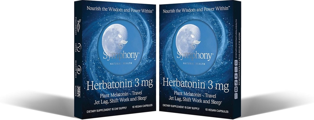 Herbatonin® 3mg - The First Natural Plant Melatonin Adult Sleep Aid, Circadian Rhythm Support for Jet Lag, Shift Work, General Sleeplessness - 120 Pure Vegan Capsules (120 Day Supply)