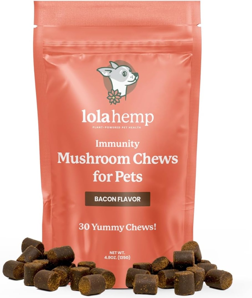 Lolahemp Mushroom Supplement for Dogs - Tasty Chews with Organic Mushroom Complex for Immune System & Cognitive Health - Turkey Tail, Reishi, Shiitake, Maitake & Lion's Mane