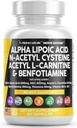 Alpha Lipoic Acid 600mg N-Acetyl Cysteine 600mg Acetyl L-Carnitine 500mg Benfotiamine 300mg - Nerve Support Supplement for Women and Men with Vitamin B1 B6 & B12 - Made in USA 90 Caps