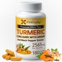 Turmeric Curcumin 2565 mg, 180 Capsules, 95% Curcuminoids & BioPerine Black Pepper Extract, Extra Strength Turmeric Supplement, All Natural & Non – GMO, Gluten-Free, Vegan Capsules