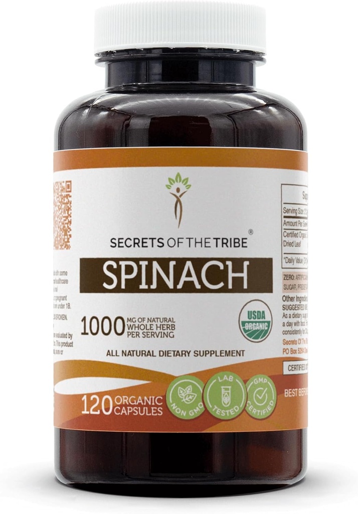 Secrets of the Tribe Spinach USDA Organic 120 Capsules, 1000 mg, Organic Spinach (Spinacia oleracea) Dried Leaf (120 Capsules)