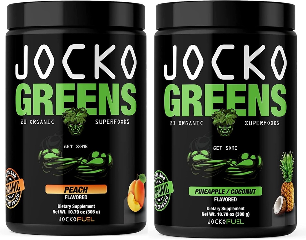 Jocko Fuel Greens Powder Bundle - Greens & Superfood Powder for Healthy Green Juice - Keto Friendly with Spirulina, Chlorella, Digestive Enzymes, & Probiotics - 60 Servings