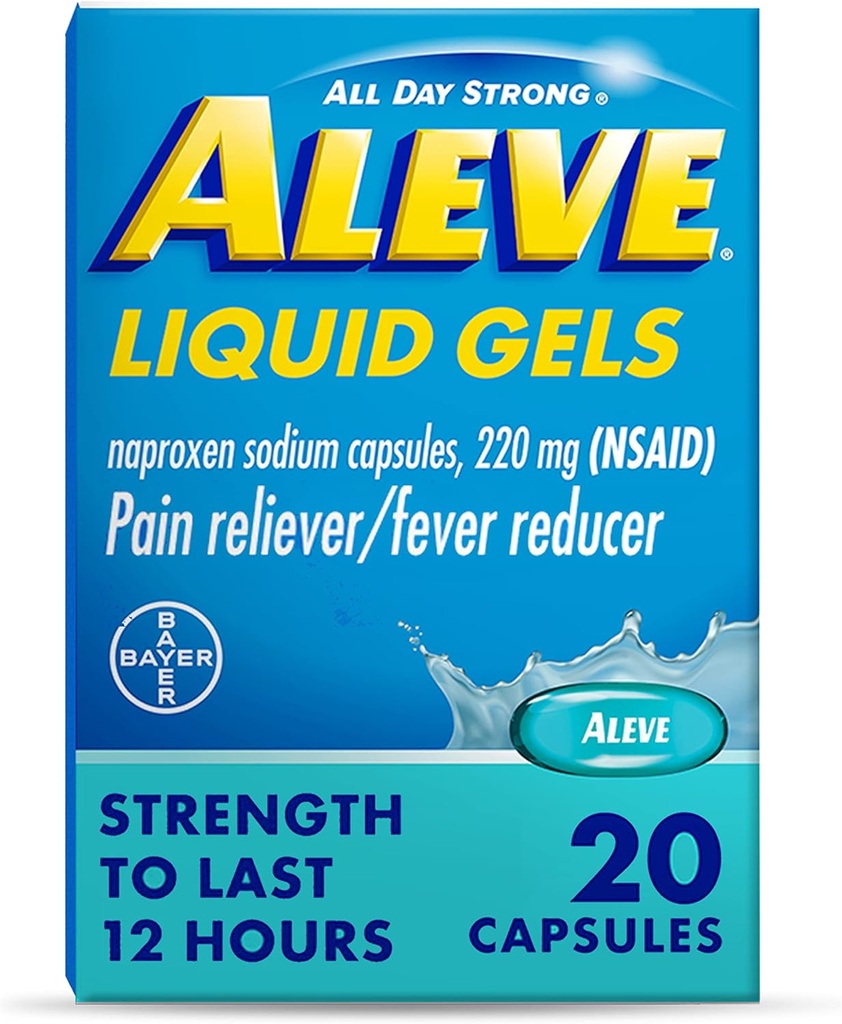 Aleve Pain Reliever & Fever Reducer Liquid Gels, Naproxen Sodium, Pain Relief, 20 Count
