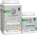 Sunwarrior Vegan Protein Powder USDA Organic | 20 Servings Cake Batter Flavored & Creatine Monohydrate Powder | 60 Servings Unflavored
