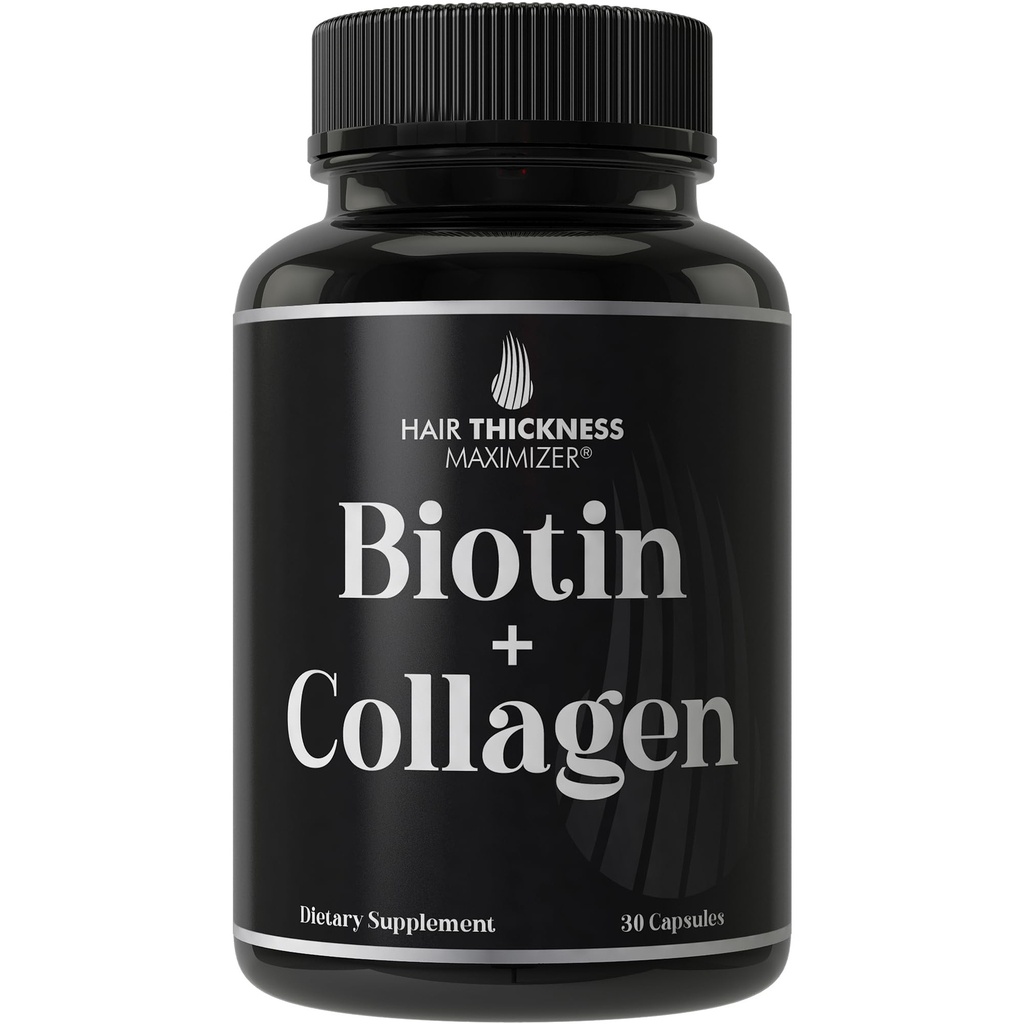 Biotin and Collagen Supplement – 10,000mcg Biotin + Bovine Collagen for Thinning & Brittle Hair. Advanced 2-in-1 Vitamin Complex. Supports Thicker, Healthier Hair Growth for Women, Men