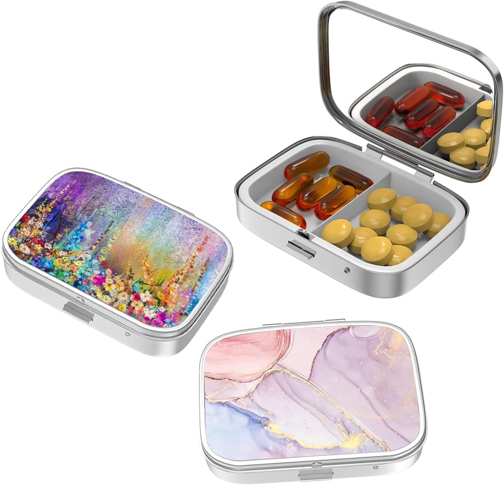 Cute Small Pill case for Pockets & Purses,Elegant Pill Box Makes a Great Gift,3 Compartment Travel Medicine Organizer Stores Progesterone,Capsule Pills,Ibuprofen,Vitamins