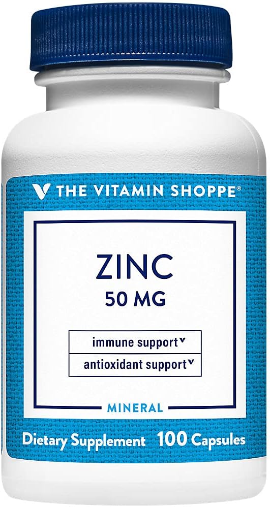 Zinc 50mg - Supports Healthy Immune Function & Eye Health, Highly Absorbable, Antioxidant Supplement - Daily Serving, Gluten & Dairy Free (100 Capsules) by The Vitamin Shoppe