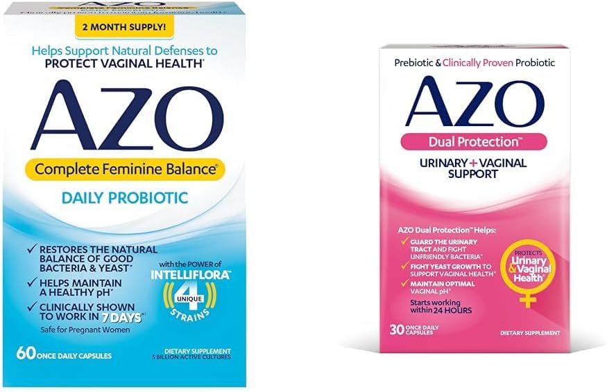 AZO Complete Feminine Balance Daily Probiotics for Women, Clinically Proven to Help Protect Vaginal Health & Dual Protection | Urinary + Vaginal Support* | Prebiotic Plus Clinically