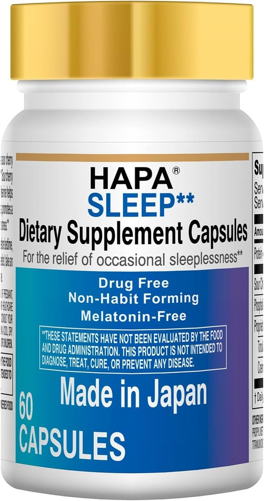 HAPA Japan Melatonin Free Sleep Aid Supplement,Phosphatidylserine, Coenzyme Q10, Adults,60 Capsules, 30-Day Supply