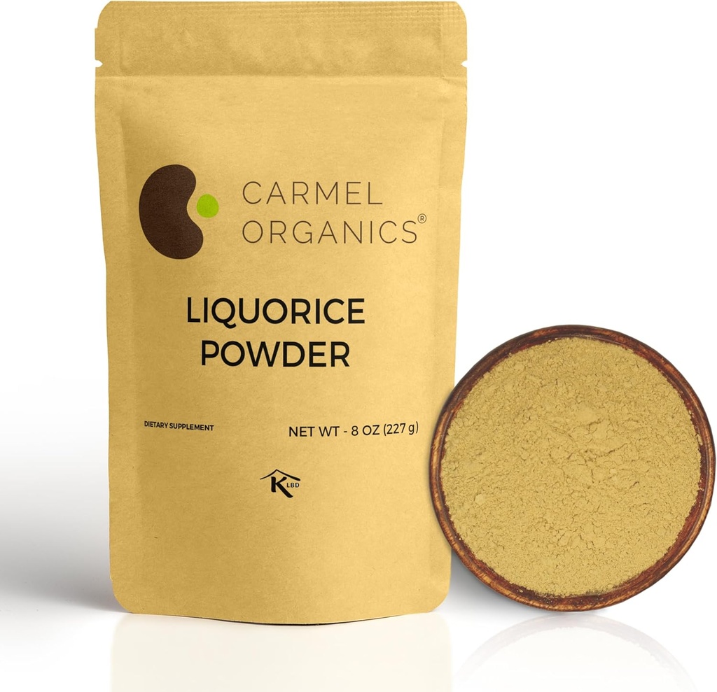CARMEL ORGANICS Licorice Root Powder - 8 Ounce | Herbal Supplement | Natural Sweetener and Digestive Aid | Non-GMO | No Added Preservatives & Additives